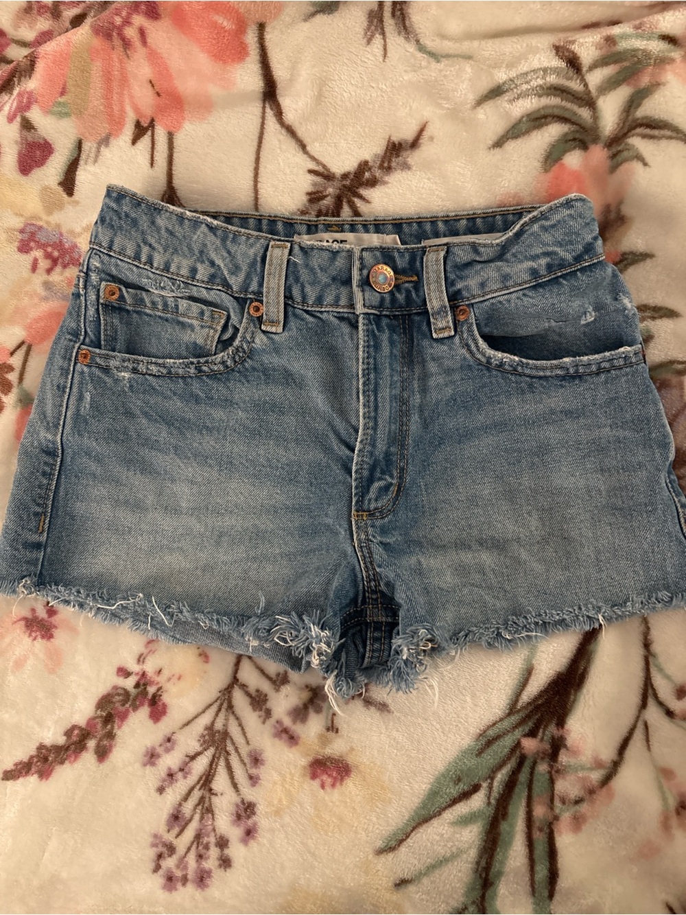 Garage Light Blue Frayed Hem Denim Shorts